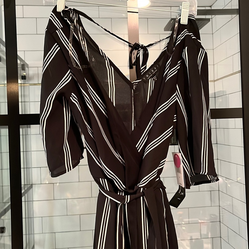 Trixie black and white striped jumpsuit NWT